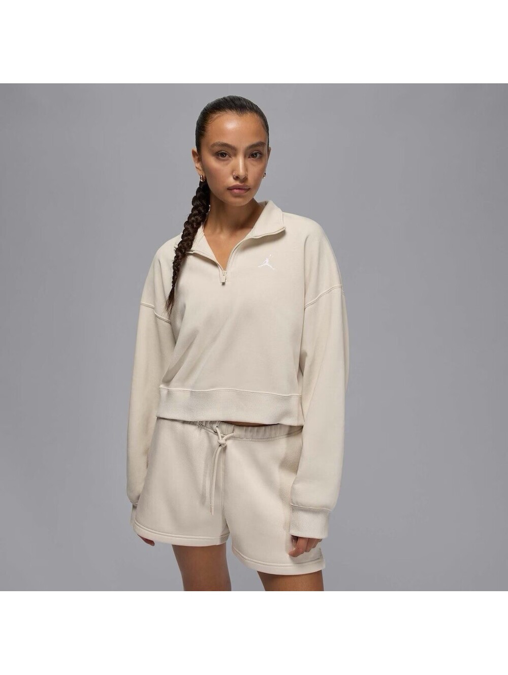 Nike JORDAN Women's Brooklyn French Terry Cropped Sweatshirt|Jacket in Beige-M